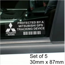 5 x MITSUBISHI GPS Tracking Device Security WINDOW Stickers 87x30mm-Evolution,Shogun,Colt-Car,Van Alarm Tracker